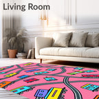 Playful Pink Train Tracks Rug