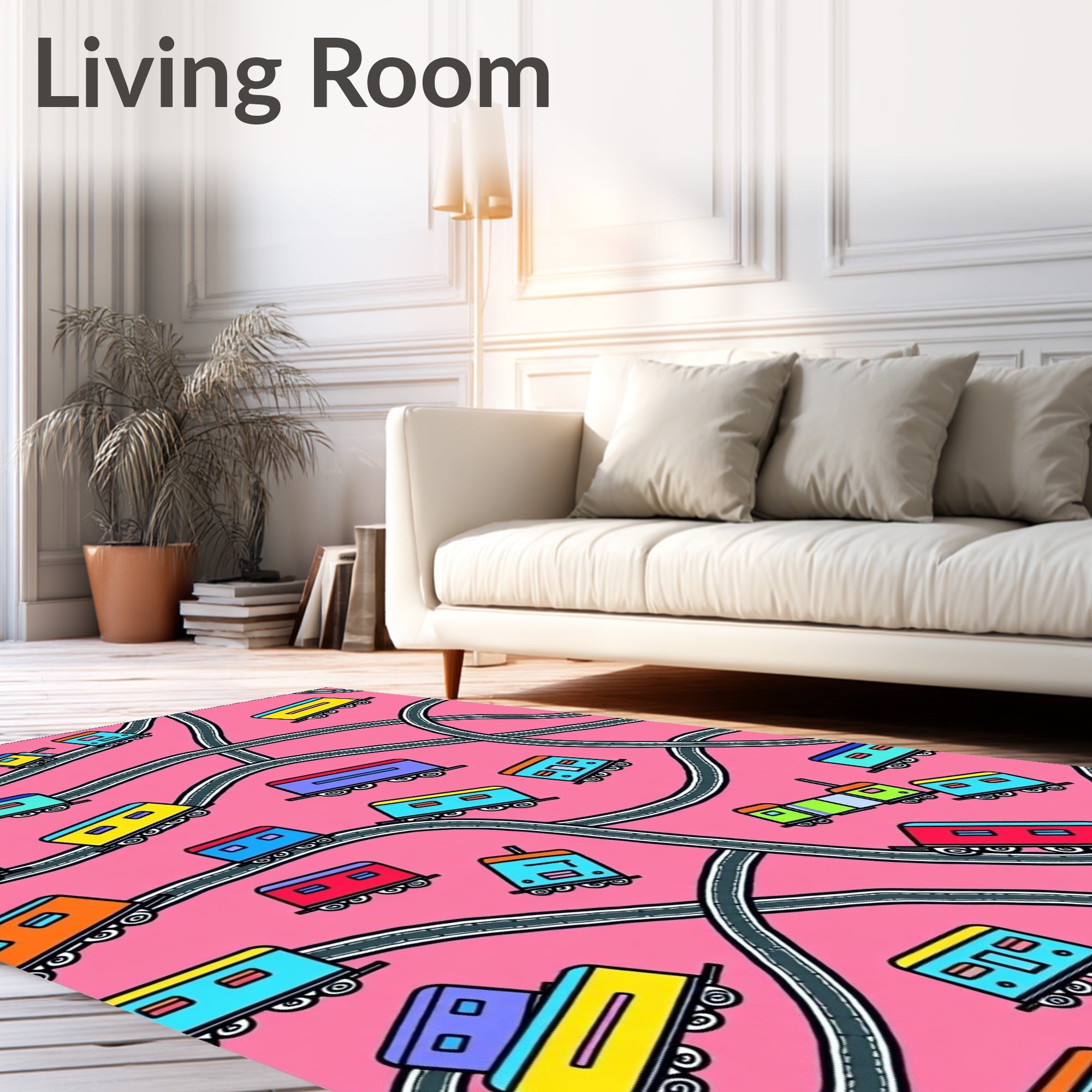 Playful Pink Train Tracks Rug