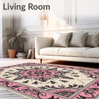 Pink Ivory Mandala Floral Medallion Rug