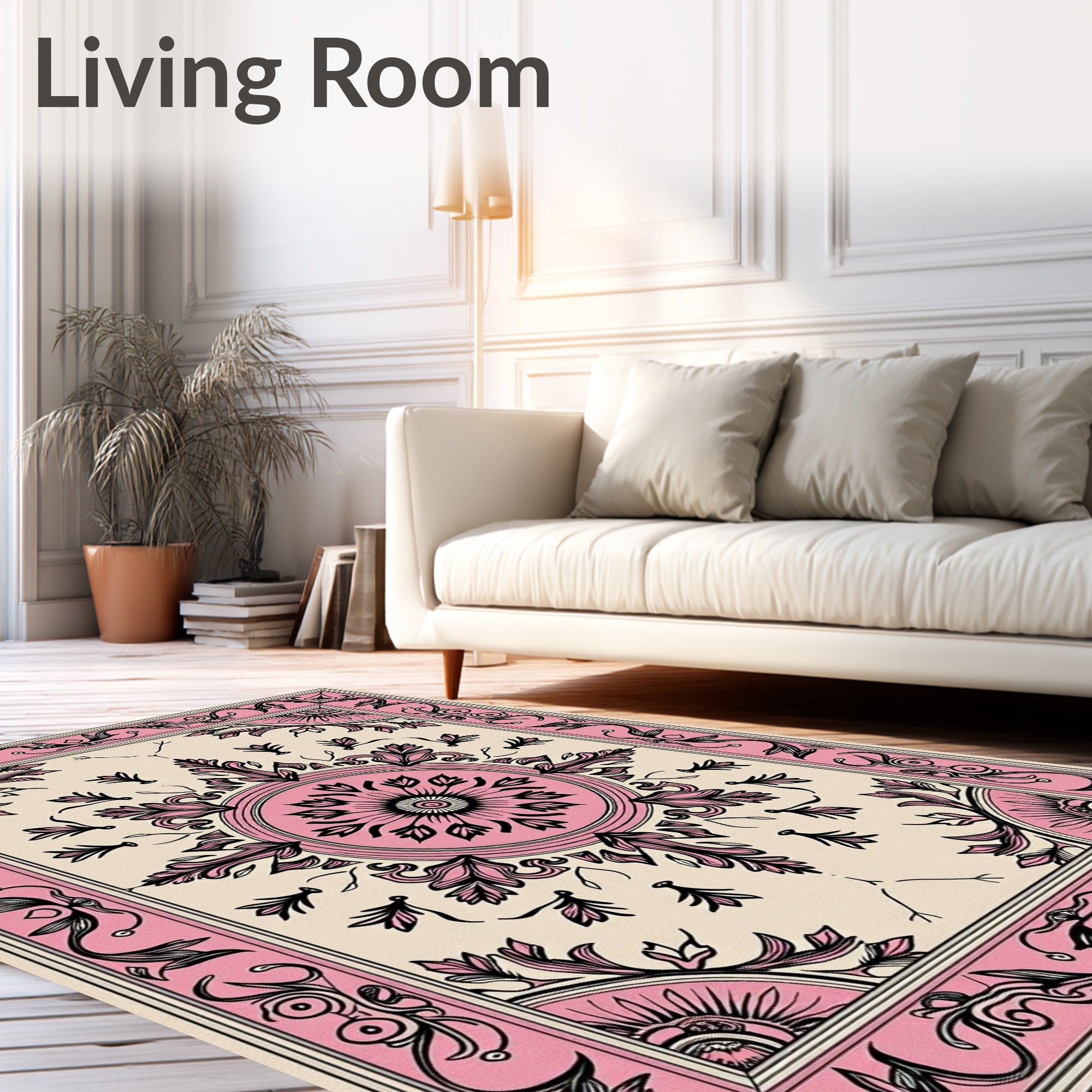Pink Ivory Mandala Floral Medallion Rug