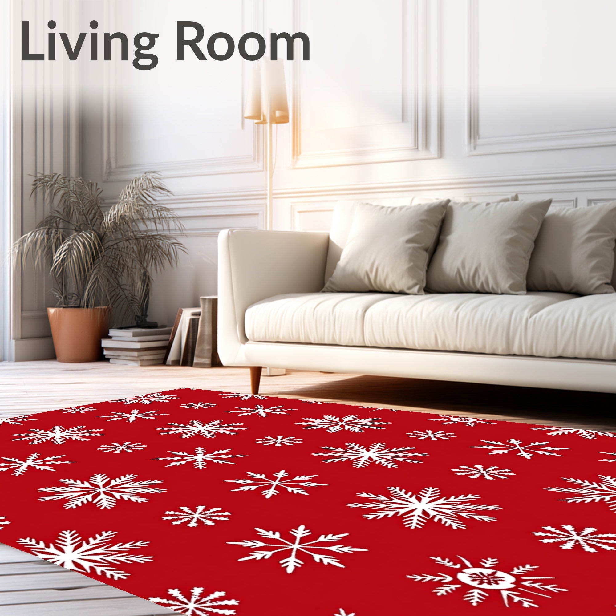 Red White Snowflake Winter Snowscape Rug