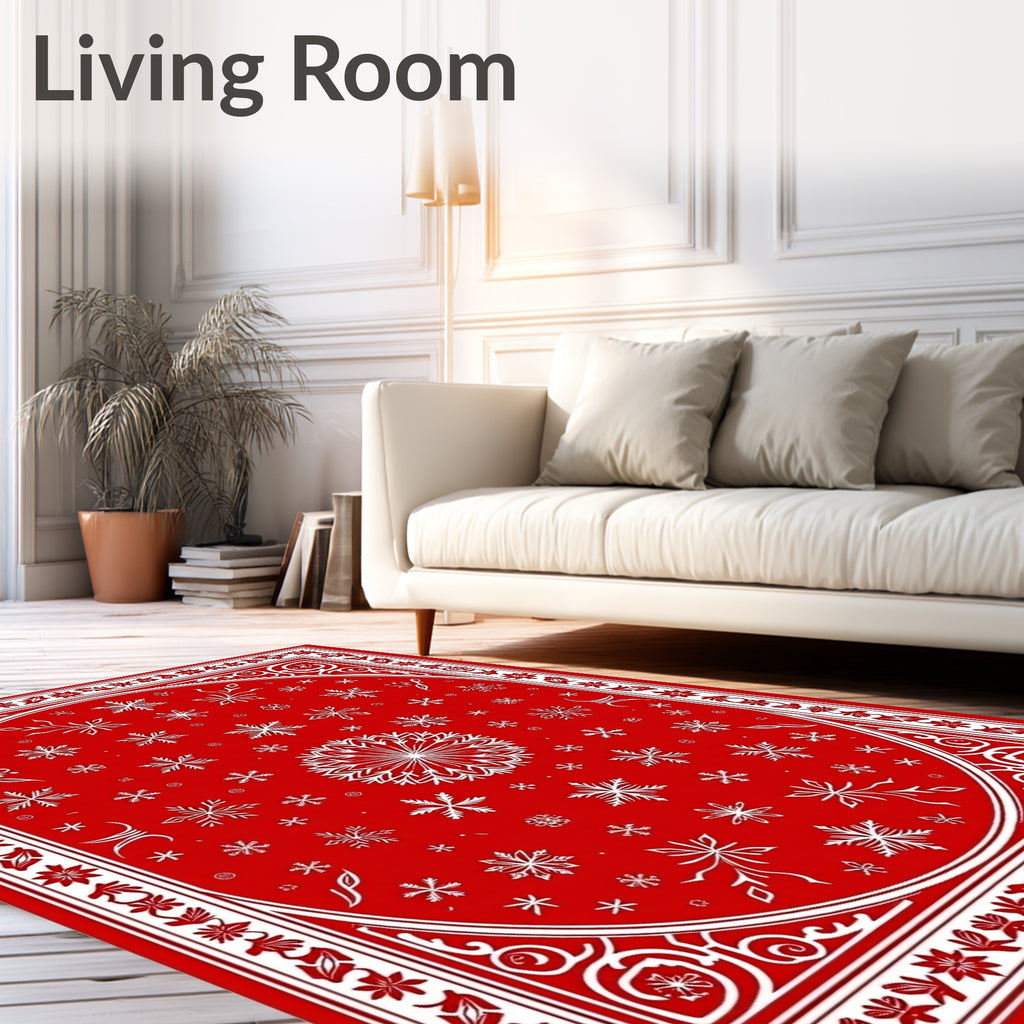 Crimson Snowflake Mandala Frame Rug