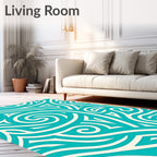 Turquoise Cream Swirl Abstract Lines Rug