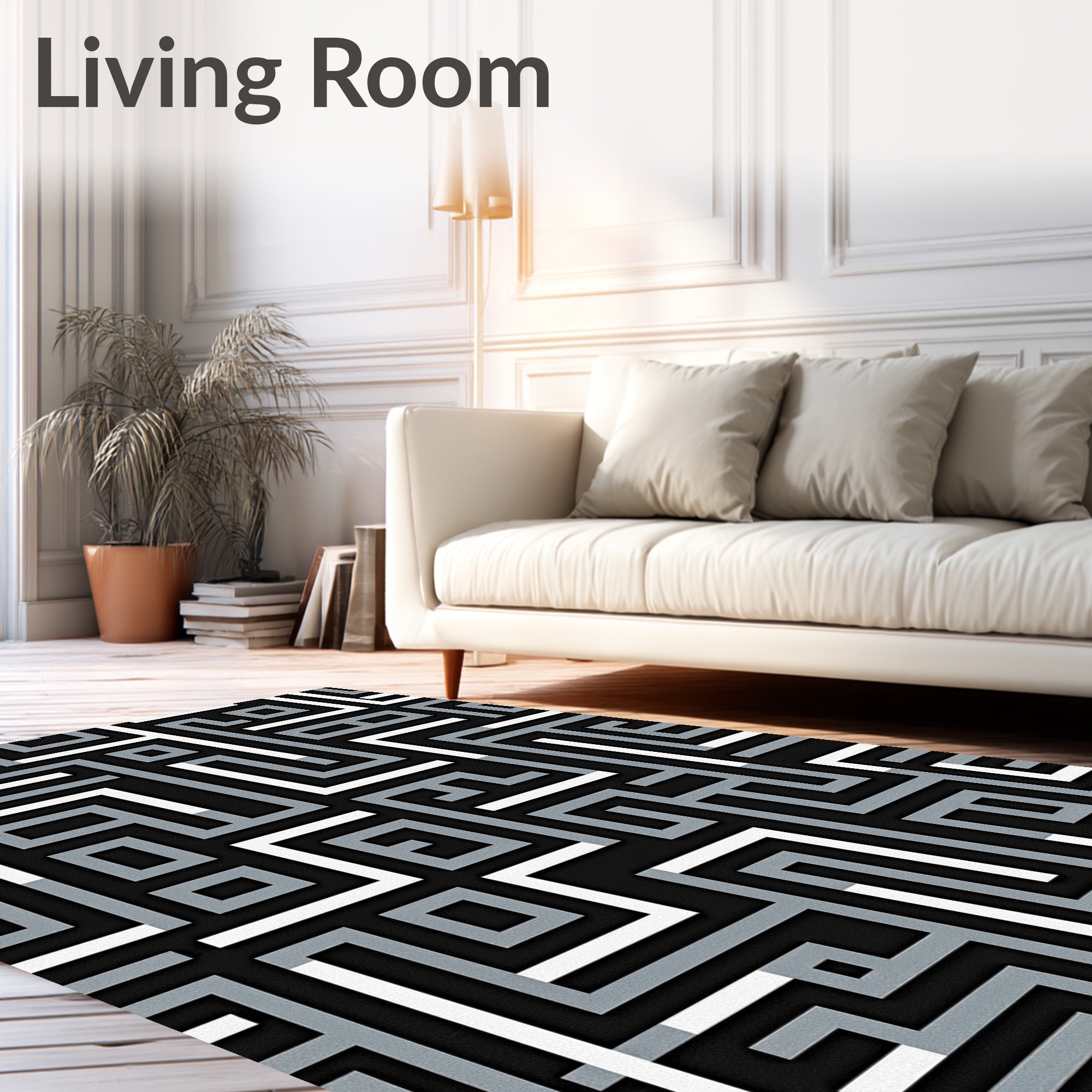 Monochromatic Maze Graphic Accents Rug