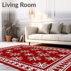 Red White Snowflake Winter Border Rug
