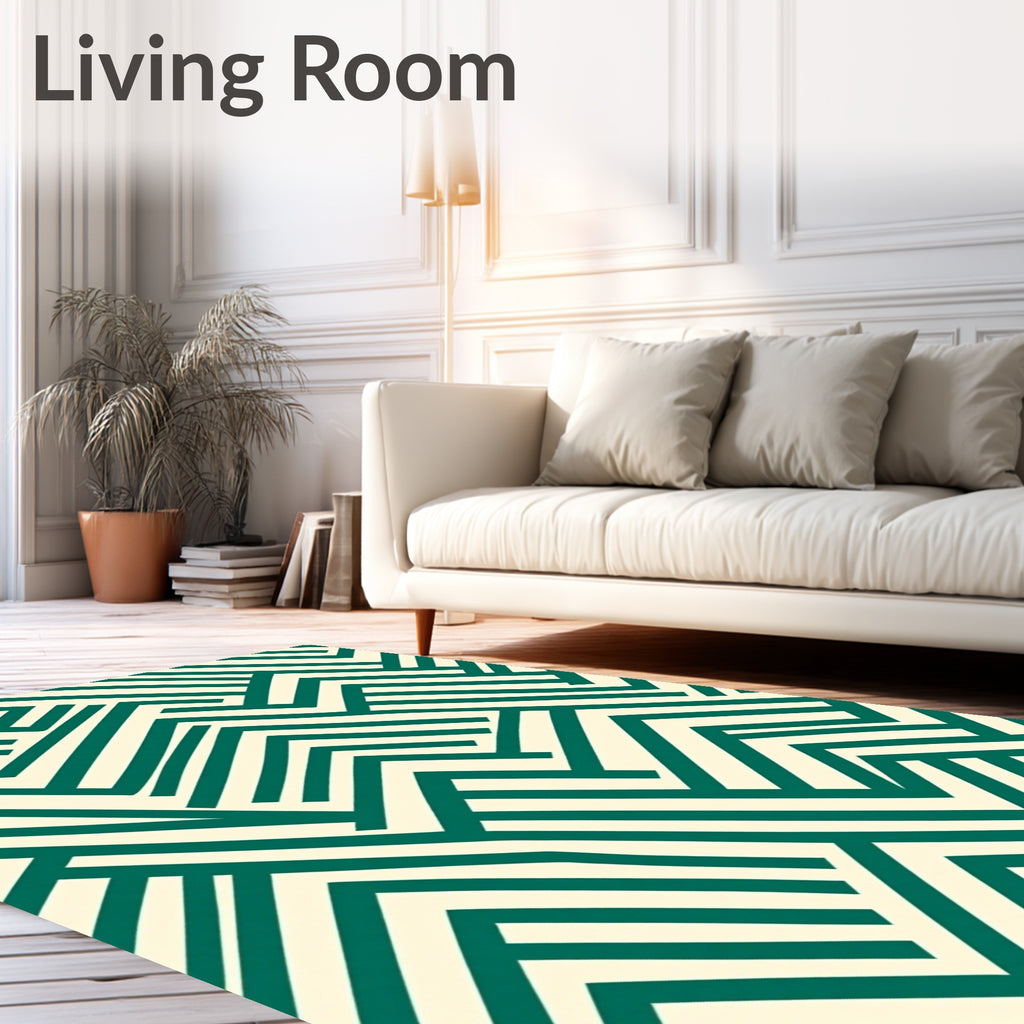 Emerald Ivory Interlocking Lines Rug