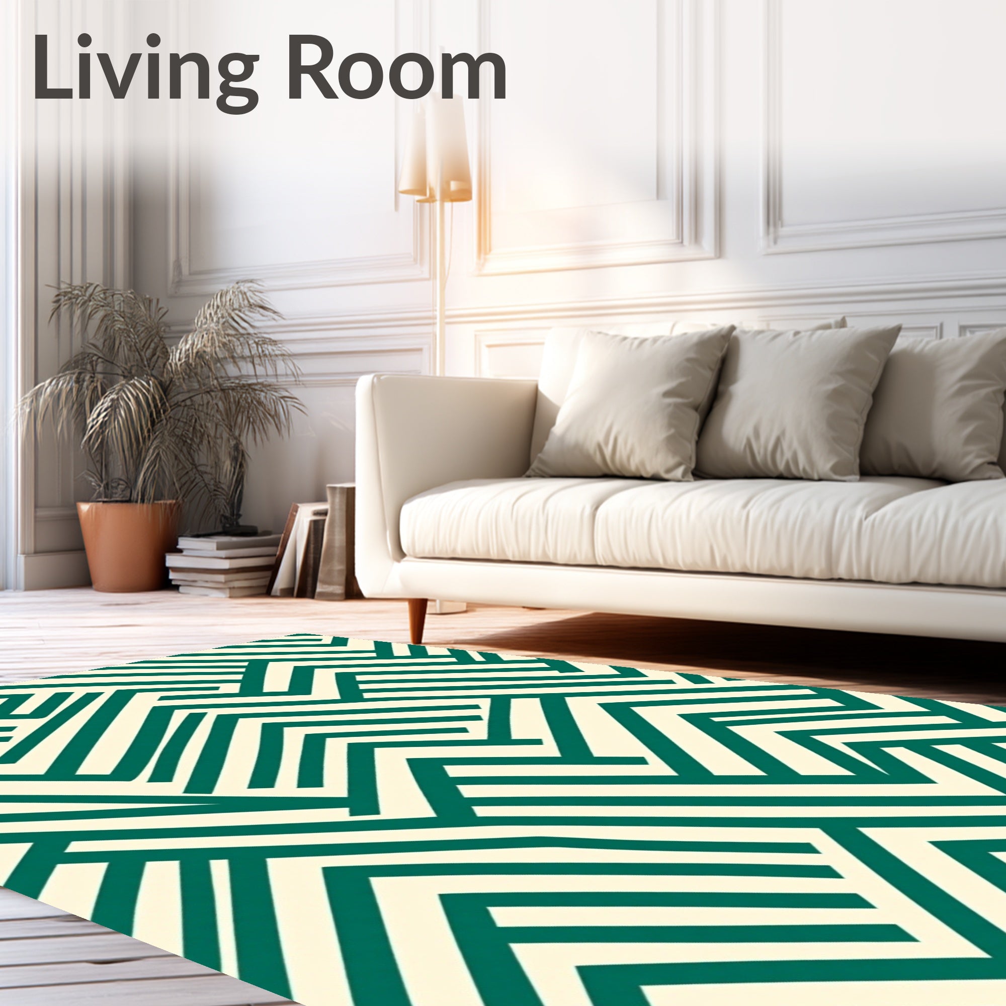Emerald Ivory Interlocking Lines Rug