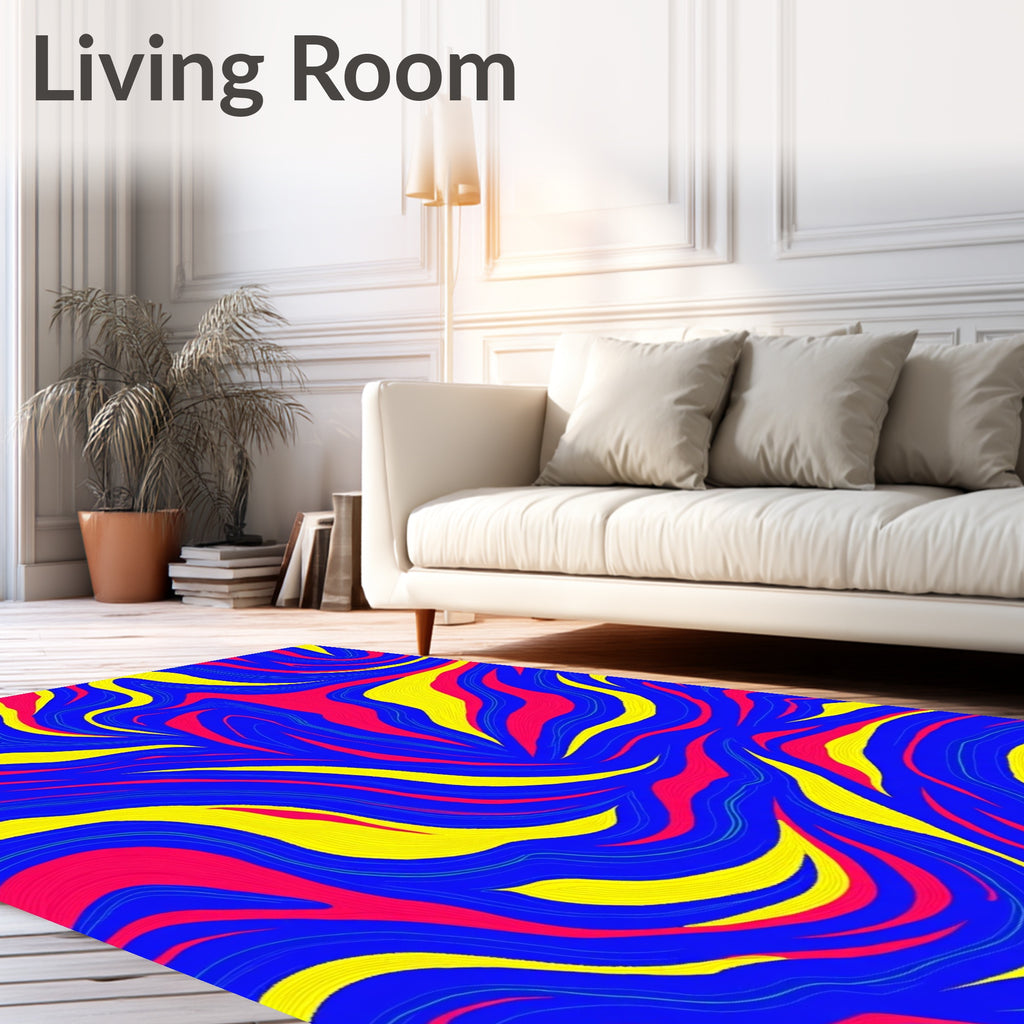 Vibrant Blue Crimson Yellow Waves Rug