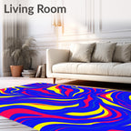 Vibrant Blue Crimson Yellow Waves Rug