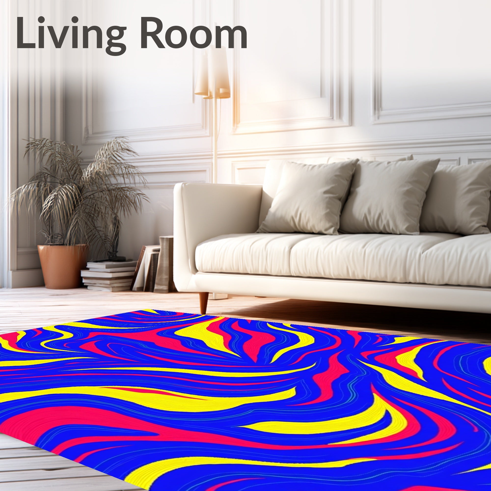 Vibrant Blue Crimson Yellow Waves Rug