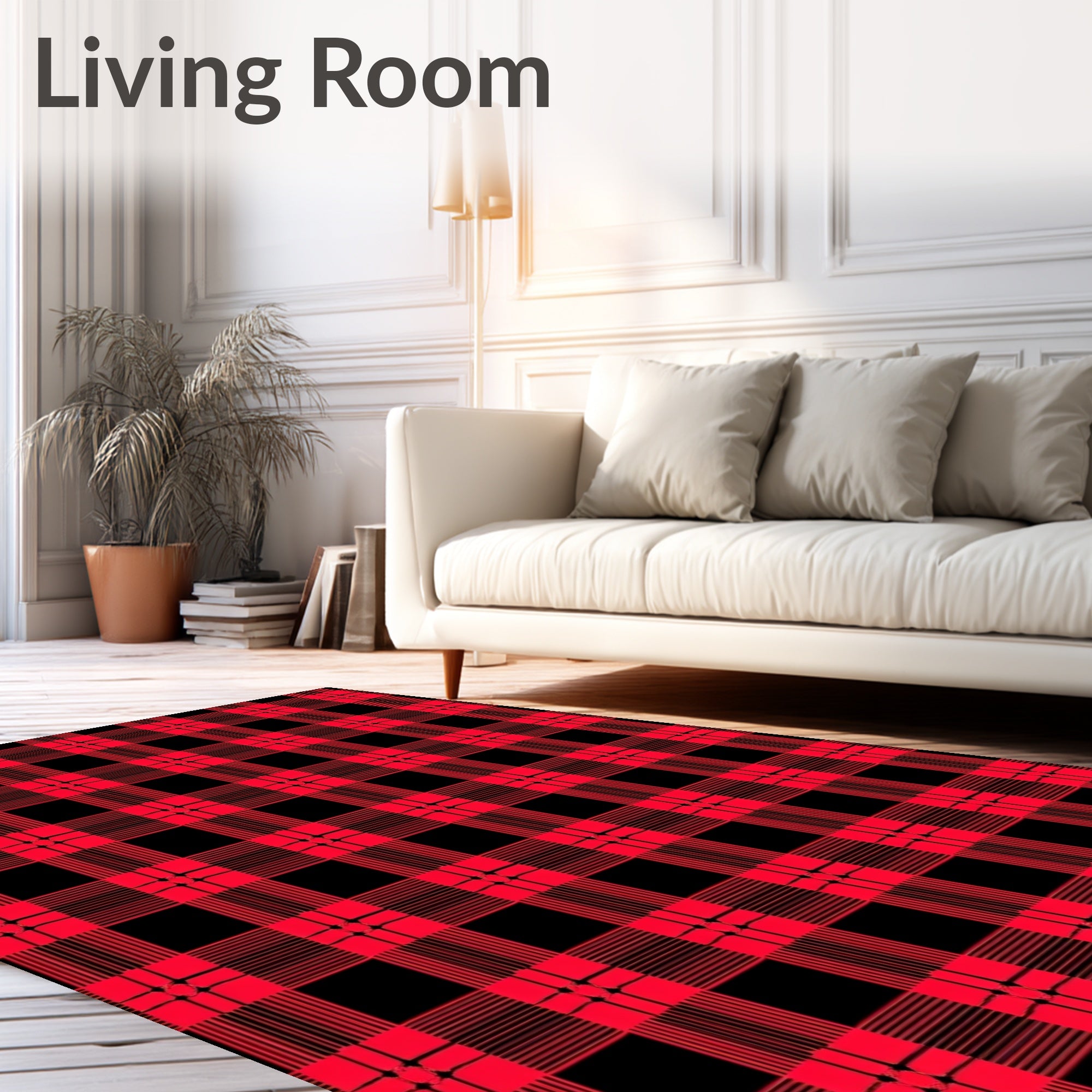 Vibrant Crimson Checked Grid Rug