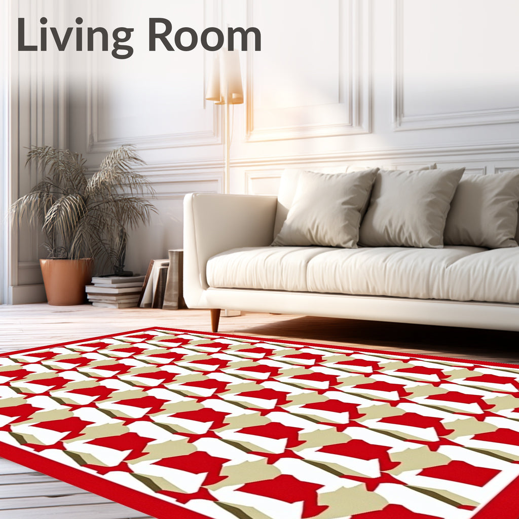 Red Tan White Abstracted Houndstooth Rug