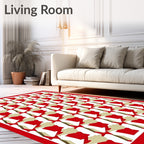 Red Tan White Abstracted Houndstooth Rug