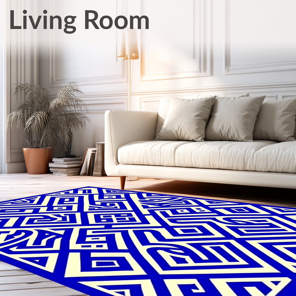 Bold Blue Maze Geometric Rug