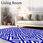 Bold Blue Maze Geometric Rug