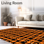 Rustic Orange Black Houndstooth Plaid Rug