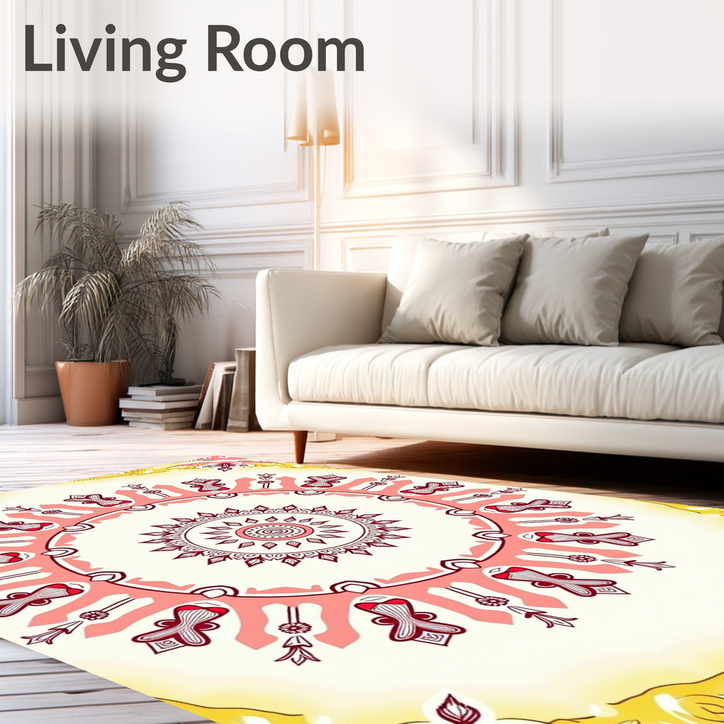 Crimson Floral Mandala Yellow Border Rug