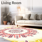 Crimson Floral Mandala Yellow Border Rug