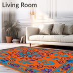 Vibrant Orange Blue Floral Medallion Rug