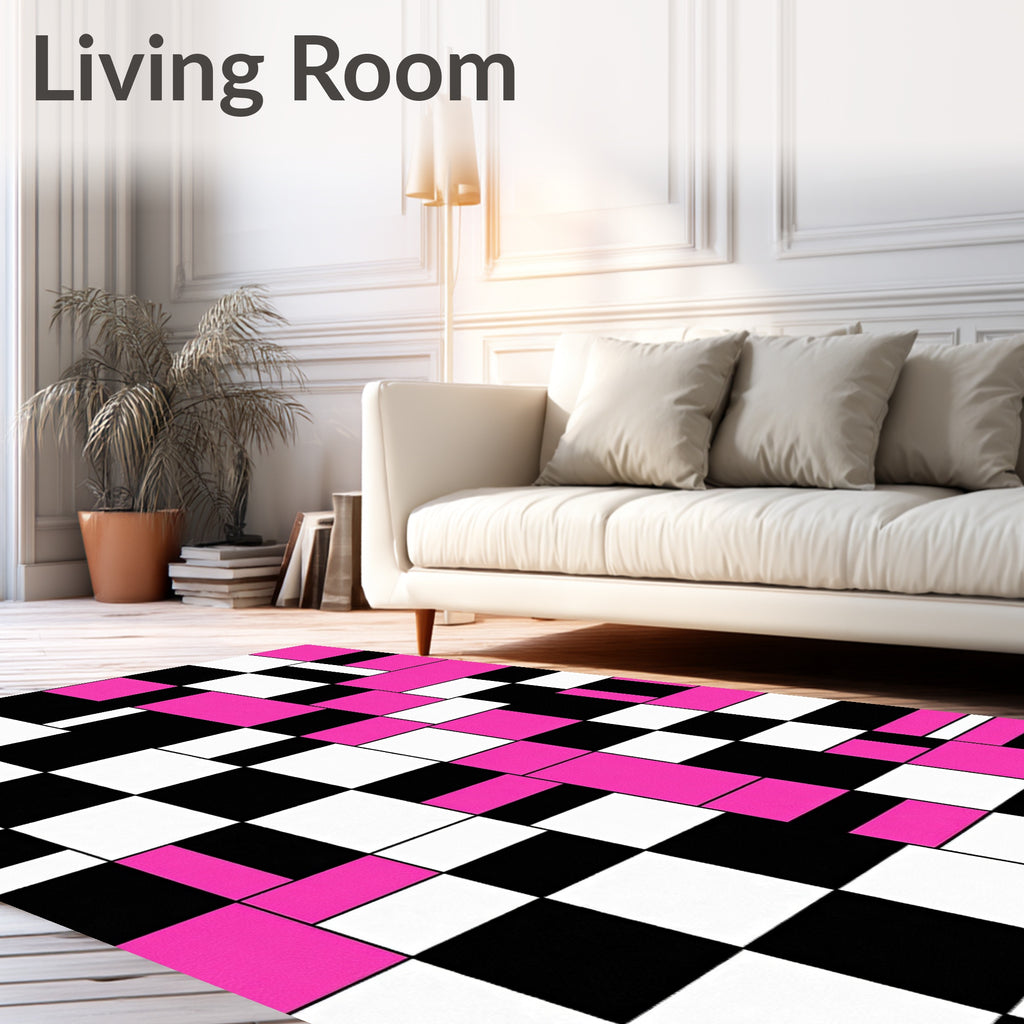 Bold Pink White Black Geometric Abstraction Rug