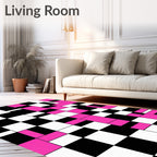 Bold Pink White Black Geometric Abstraction Rug
