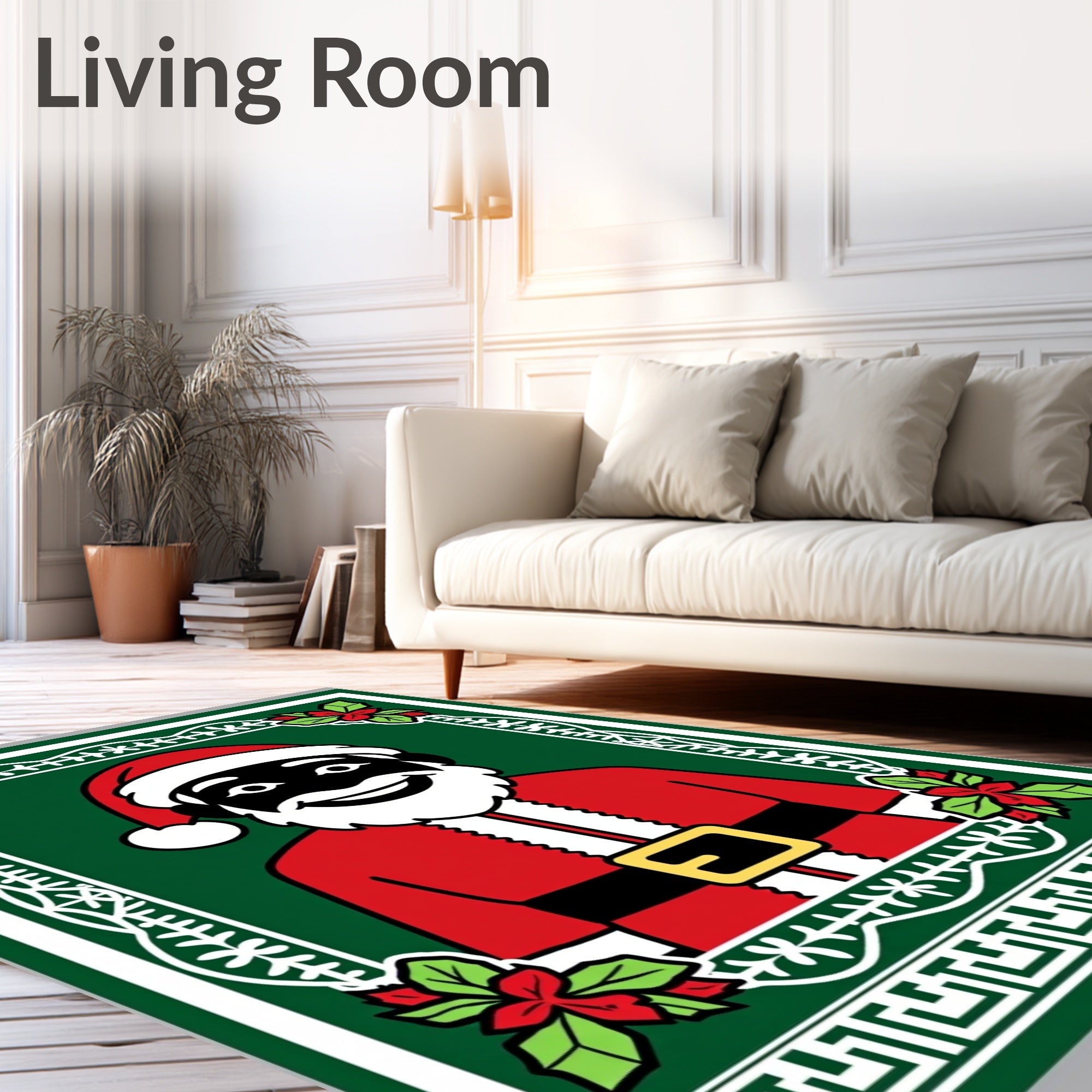 Festive Green Jolly Santa Portrait Rug