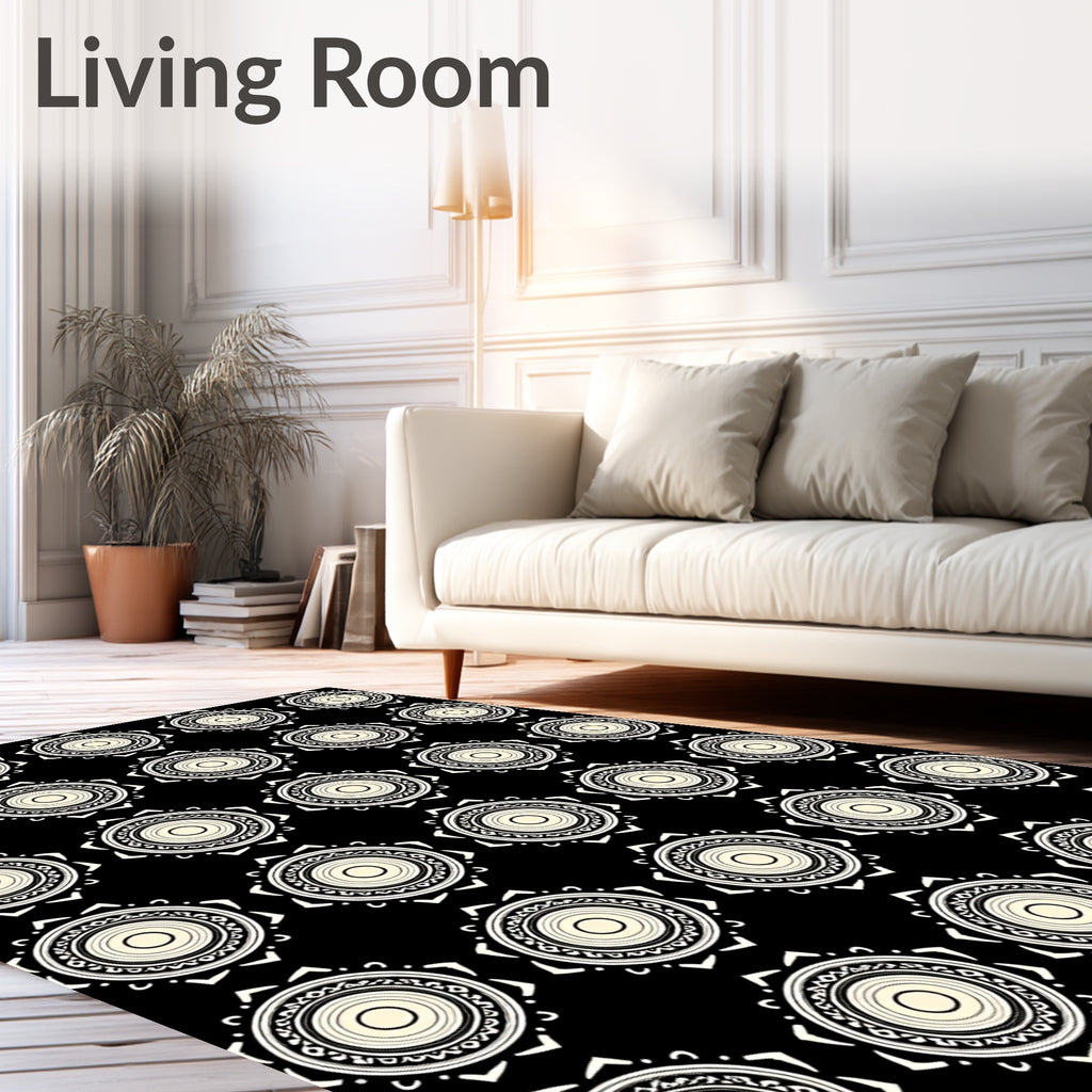 Cream Sunburst Tribal Circles Rug