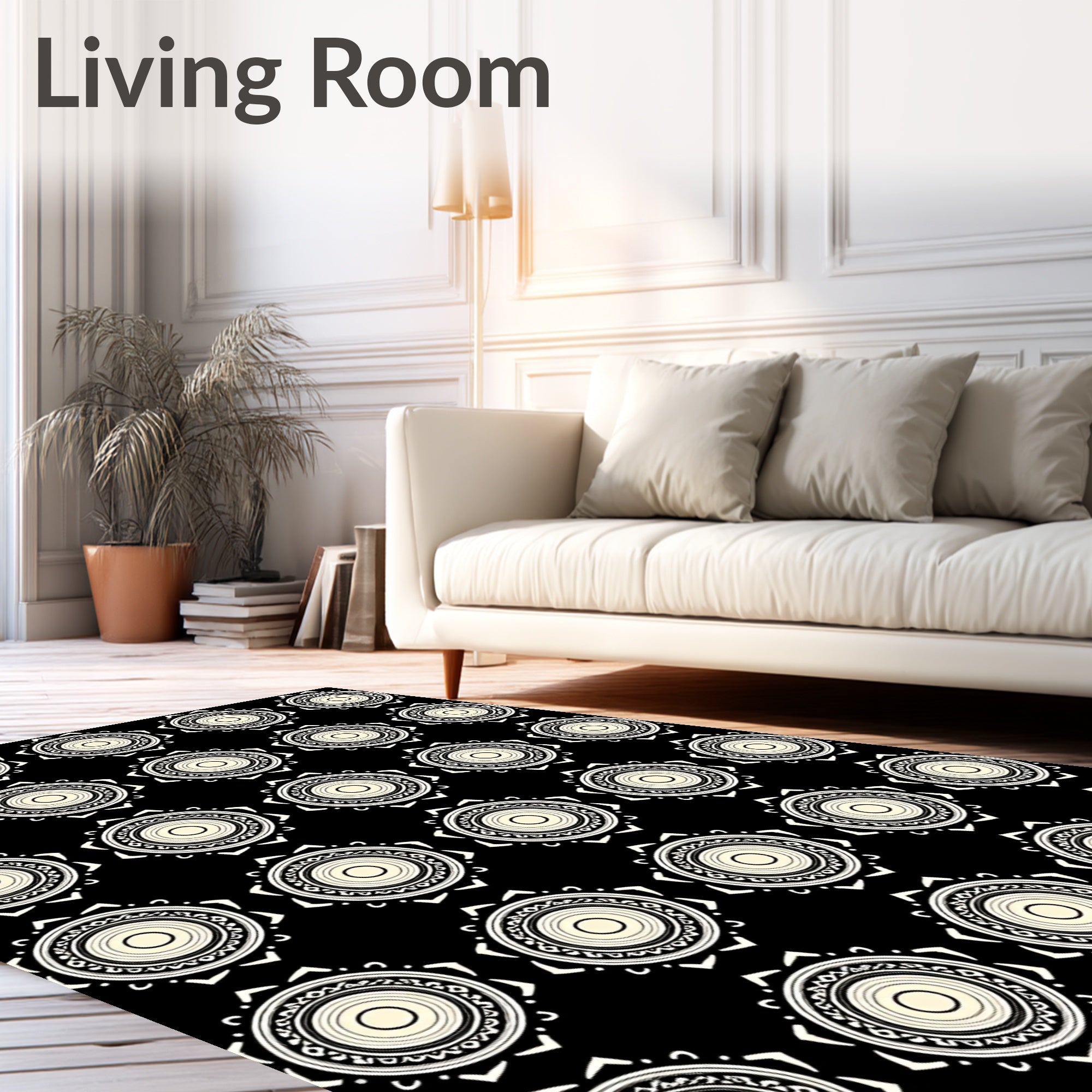 Cream Sunburst Tribal Circles Rug
