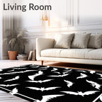 White Bats Scattered Black Night Rug