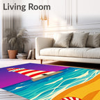 Red White Striped Lighthouse Ocean Artwork Rug