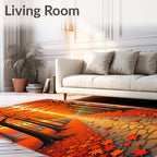 Vibrant Orange Autumn Tree Lined Path Rug