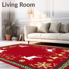 Festive Red Reindeer Snowflake Border Rug