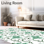 Green Faux Flower With Swirls Rug