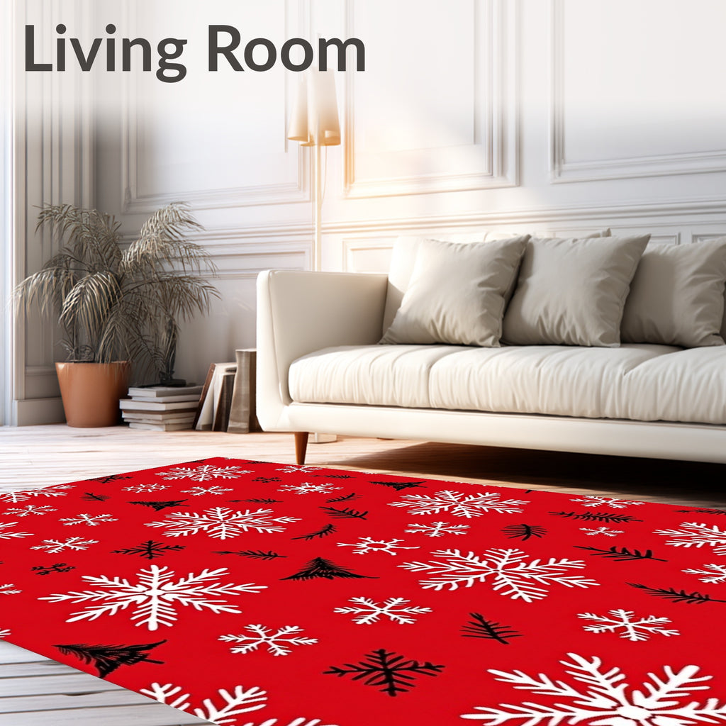 Crimson Snowflake Pine Sprig Yuletide Rug