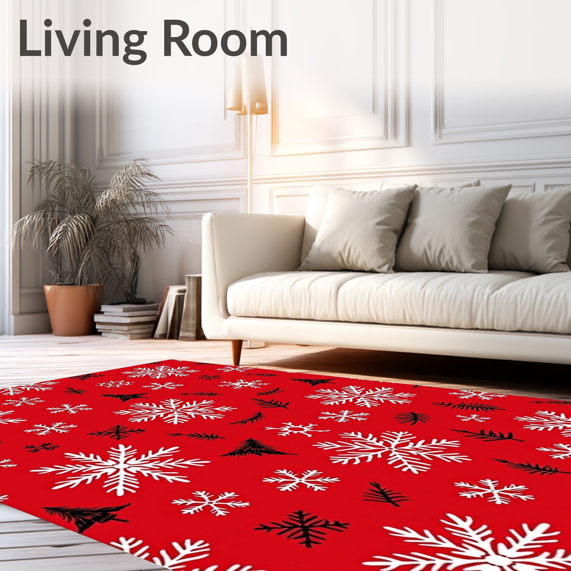 Crimson Snowflake Pine Sprig Yuletide Rug
