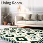 Emerald Quatrefoil White Damask Rug