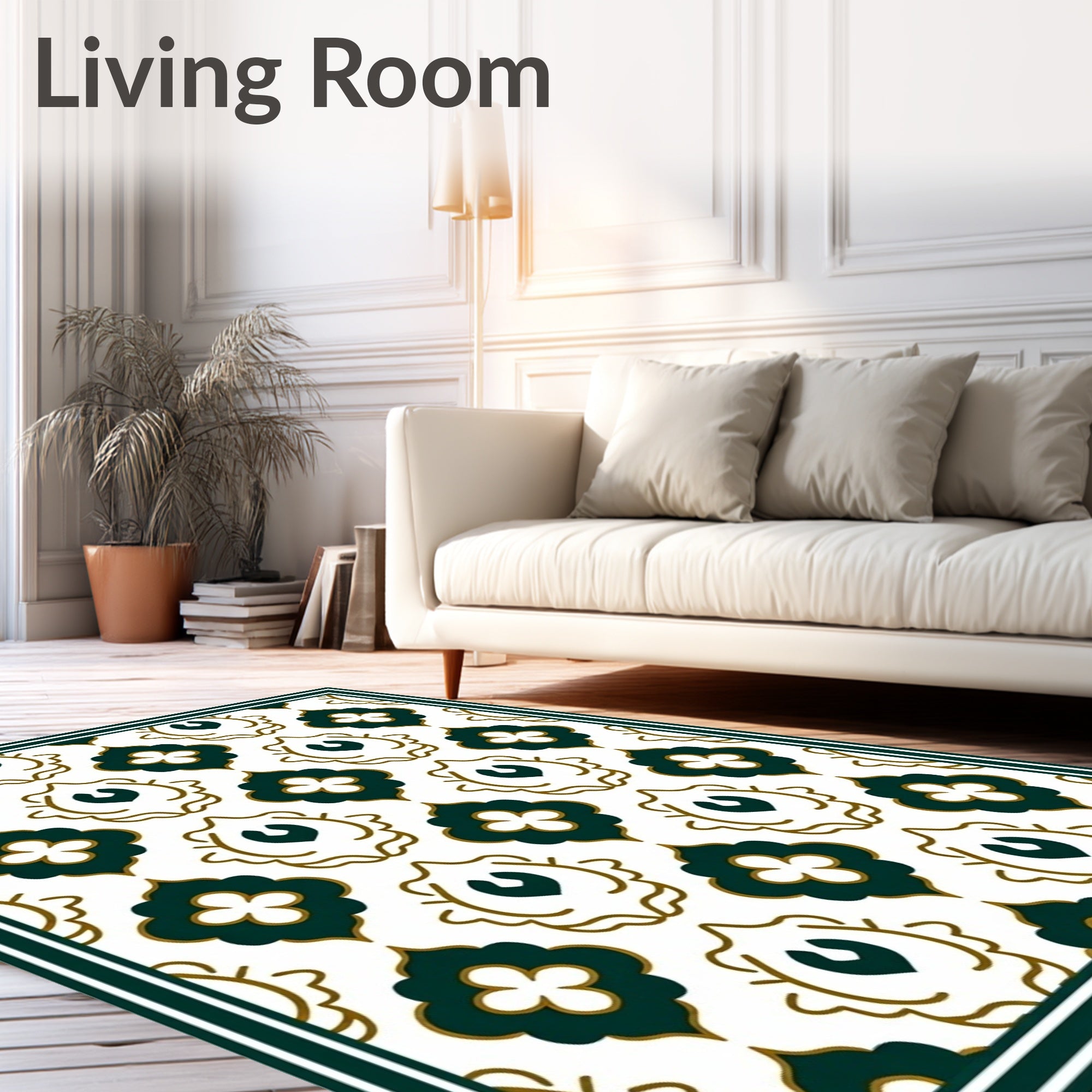 Emerald Quatrefoil White Damask Rug