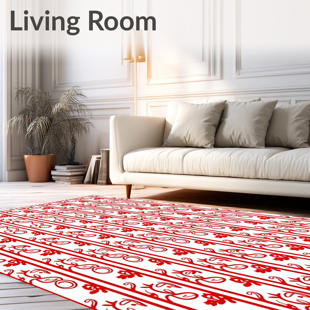 Red Floral Vine Stripe Rug