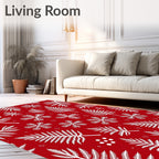 White Fern Leaf Scarlet Background Rug