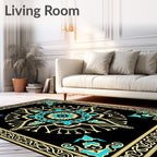 Black Teal Gold Mandala Medallion Rug