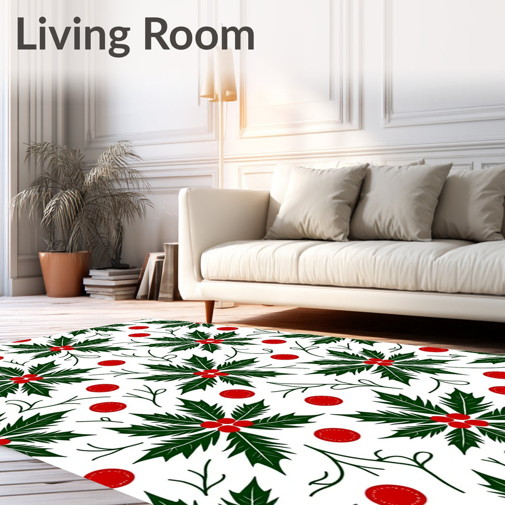 Festive Green Holly Berry Arrangement Rug