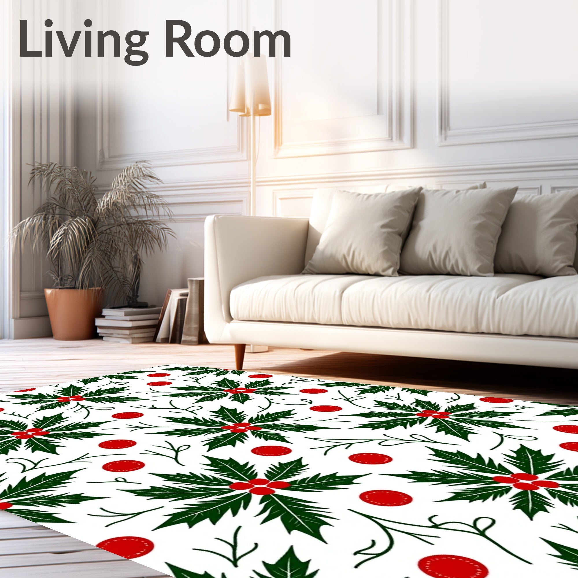 Festive Green Holly Berry Arrangement Rug