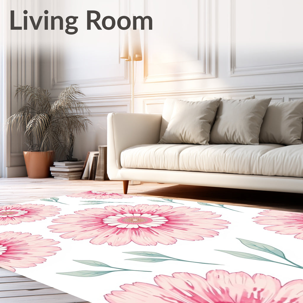 Pink Floral Daisy Meadow Rug