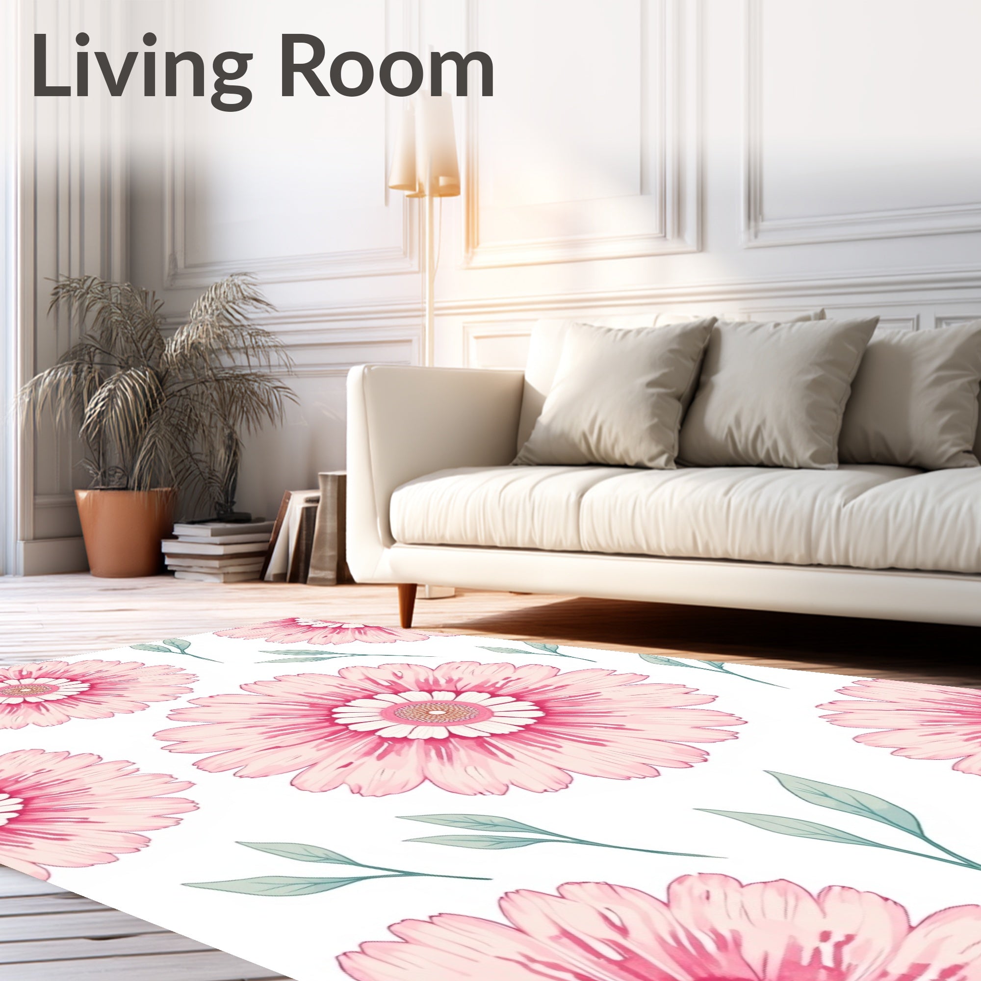 Pink Floral Daisy Meadow Rug