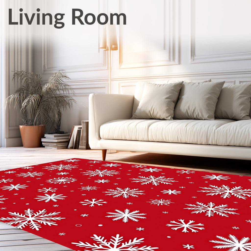 Festive Red White Snowflake Scatter Rug