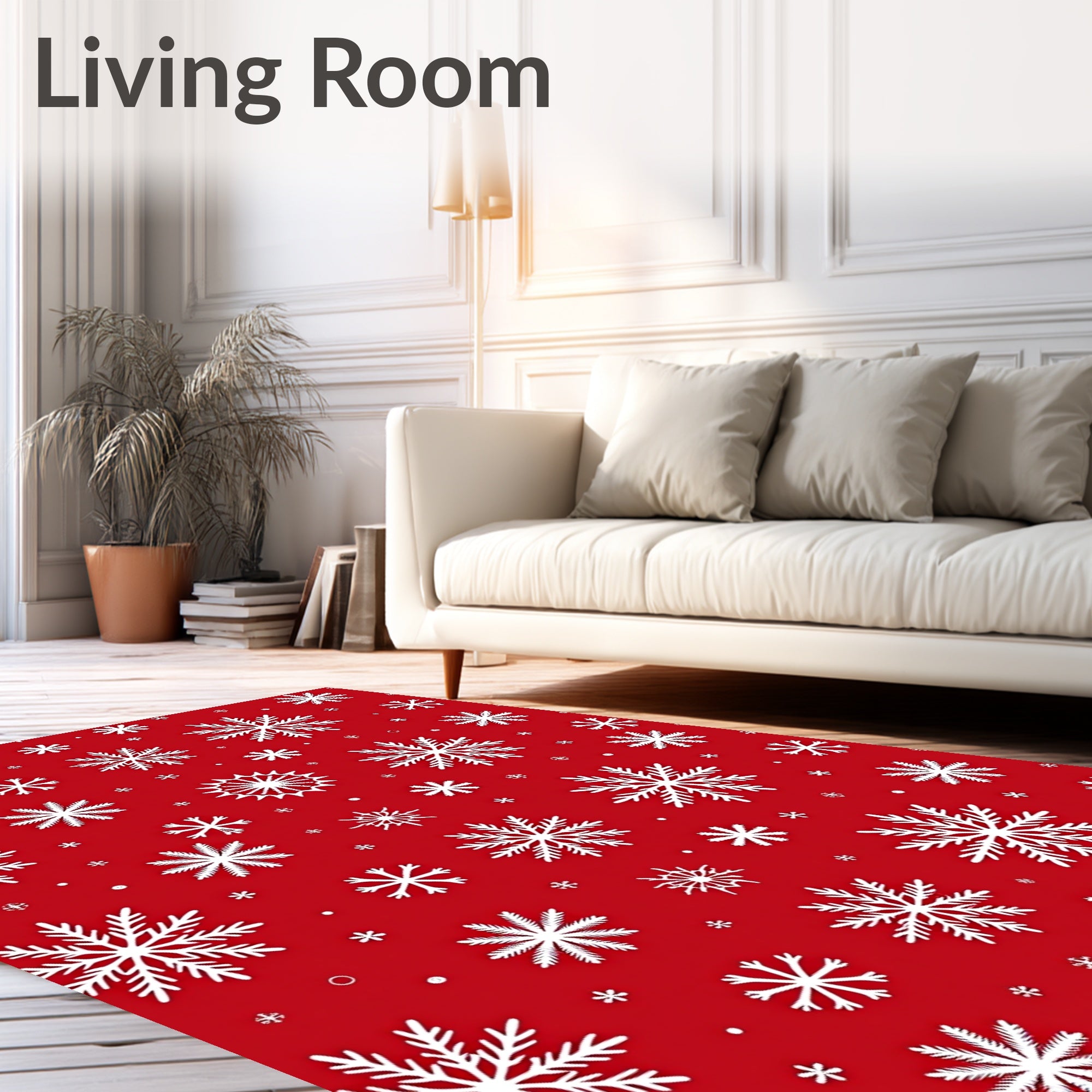Festive Red White Snowflake Scatter Rug