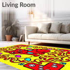Red Whimsical Cat Holiday Lights Rug
