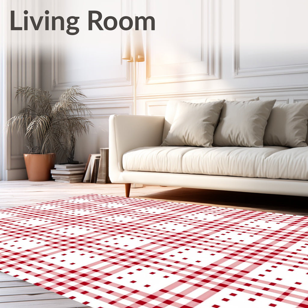 Vibrant Red White Gingham Squares Rug