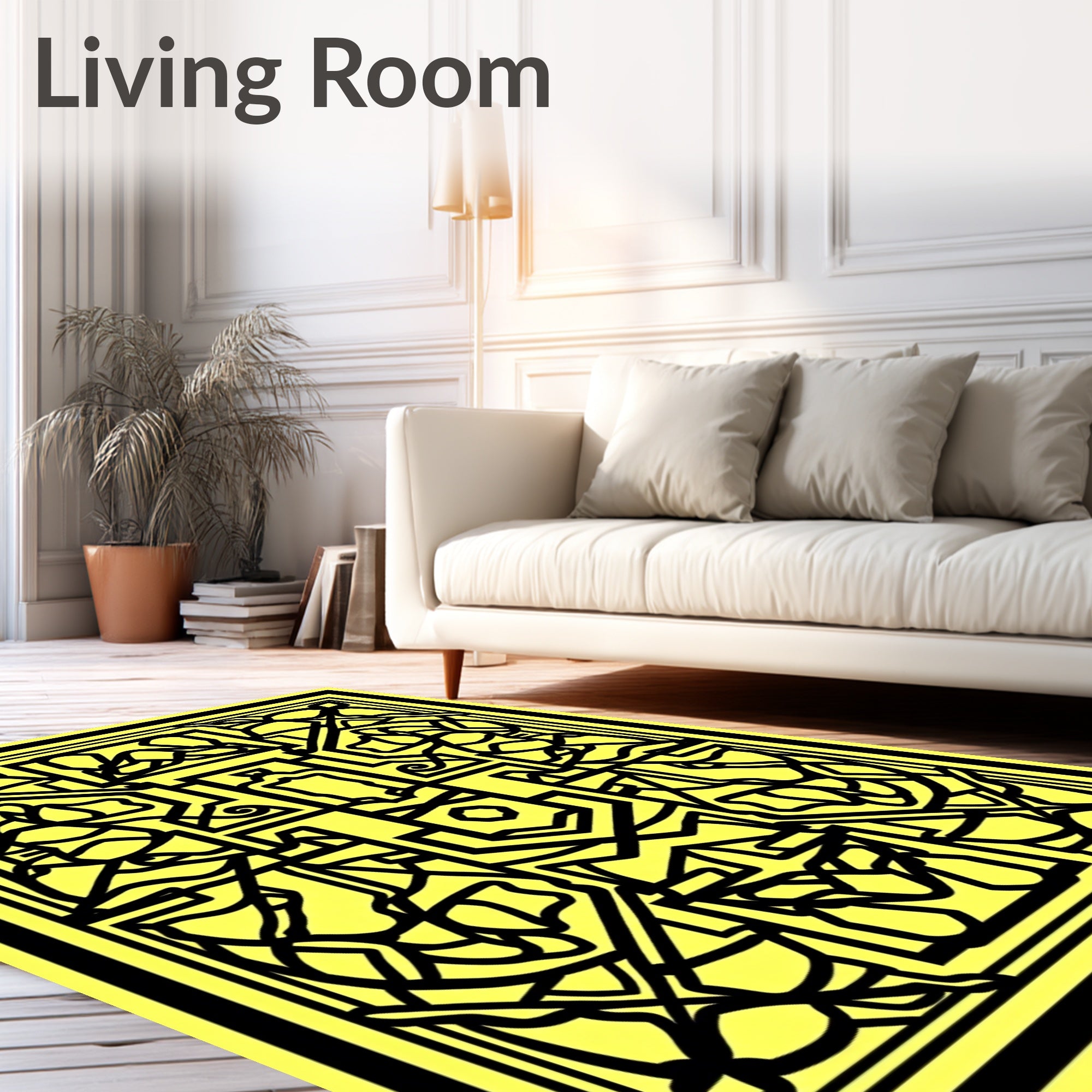 Bold Yellow Intricate Floral Medallion Rug
