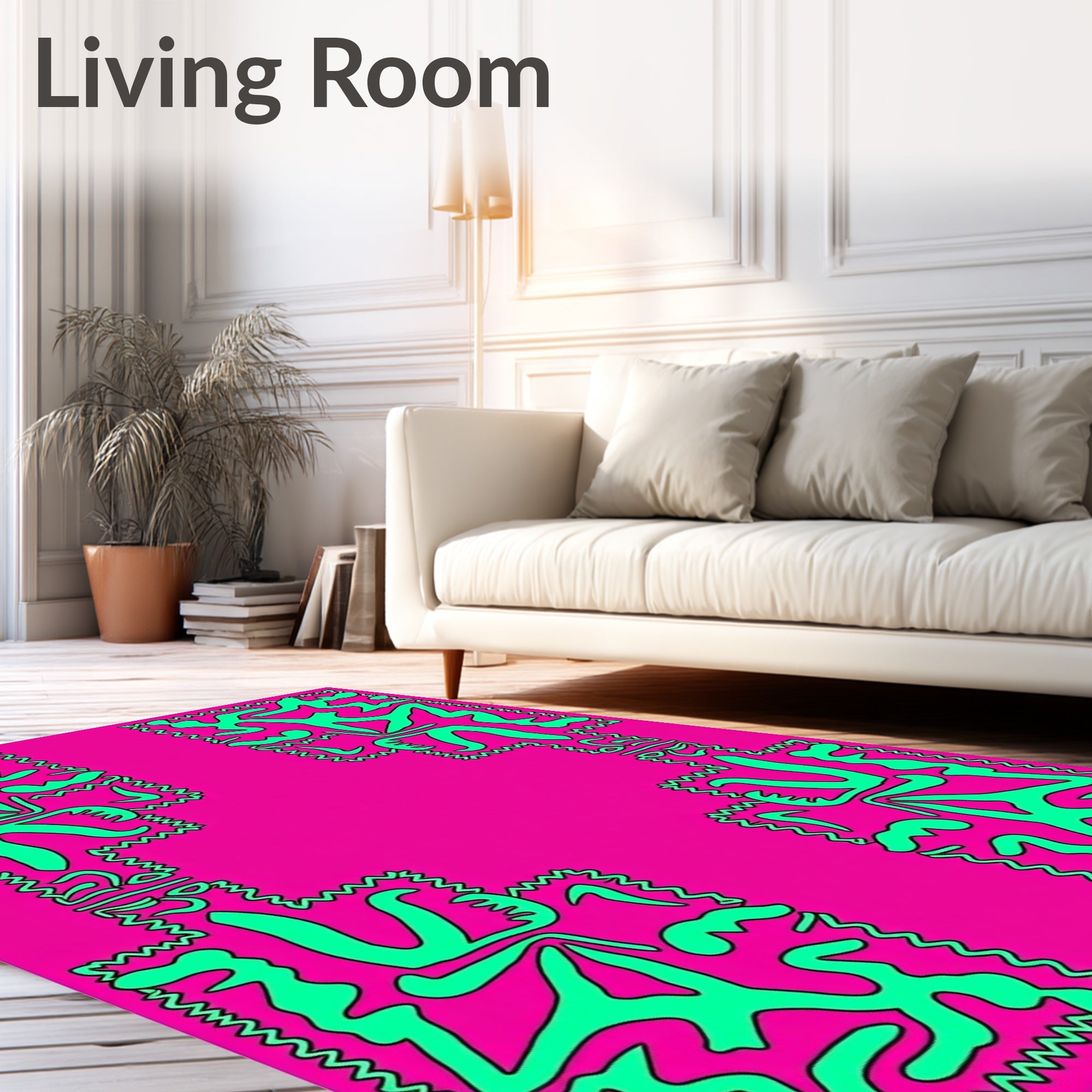 Vivid Pink Teal Abstract Figures Rug